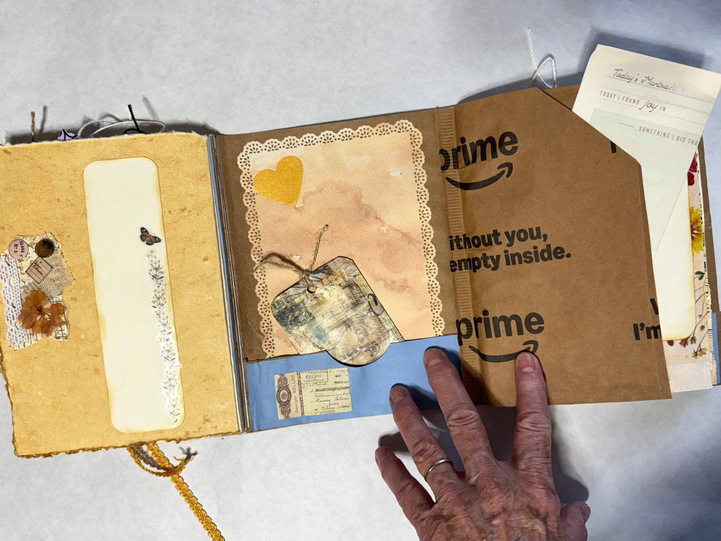 Junk Journal: Petite Grungy Trashy Collage Art Vintage Yellow