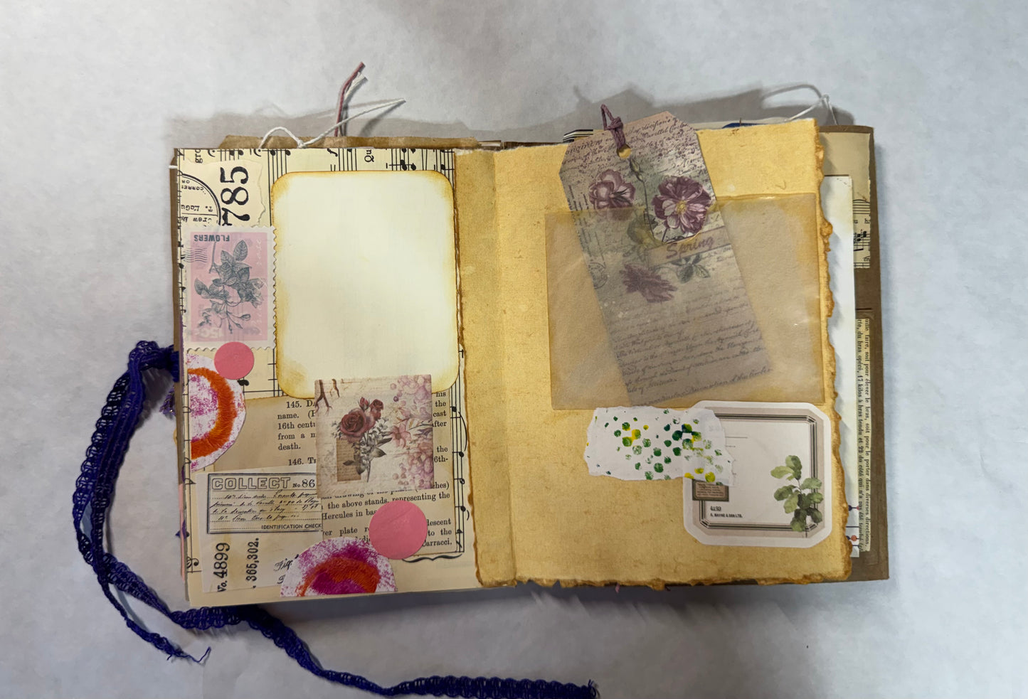 Junk Journal: Petite Grungy Trashy Collage Art Vintage Purple