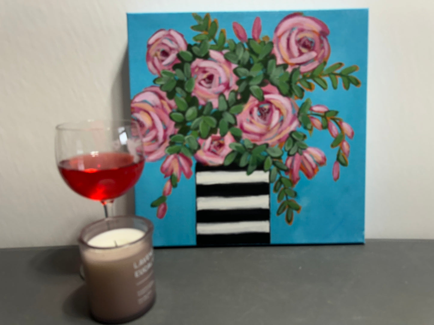 Pink Deco Blossoms Bouquet acrylic painting on canvas