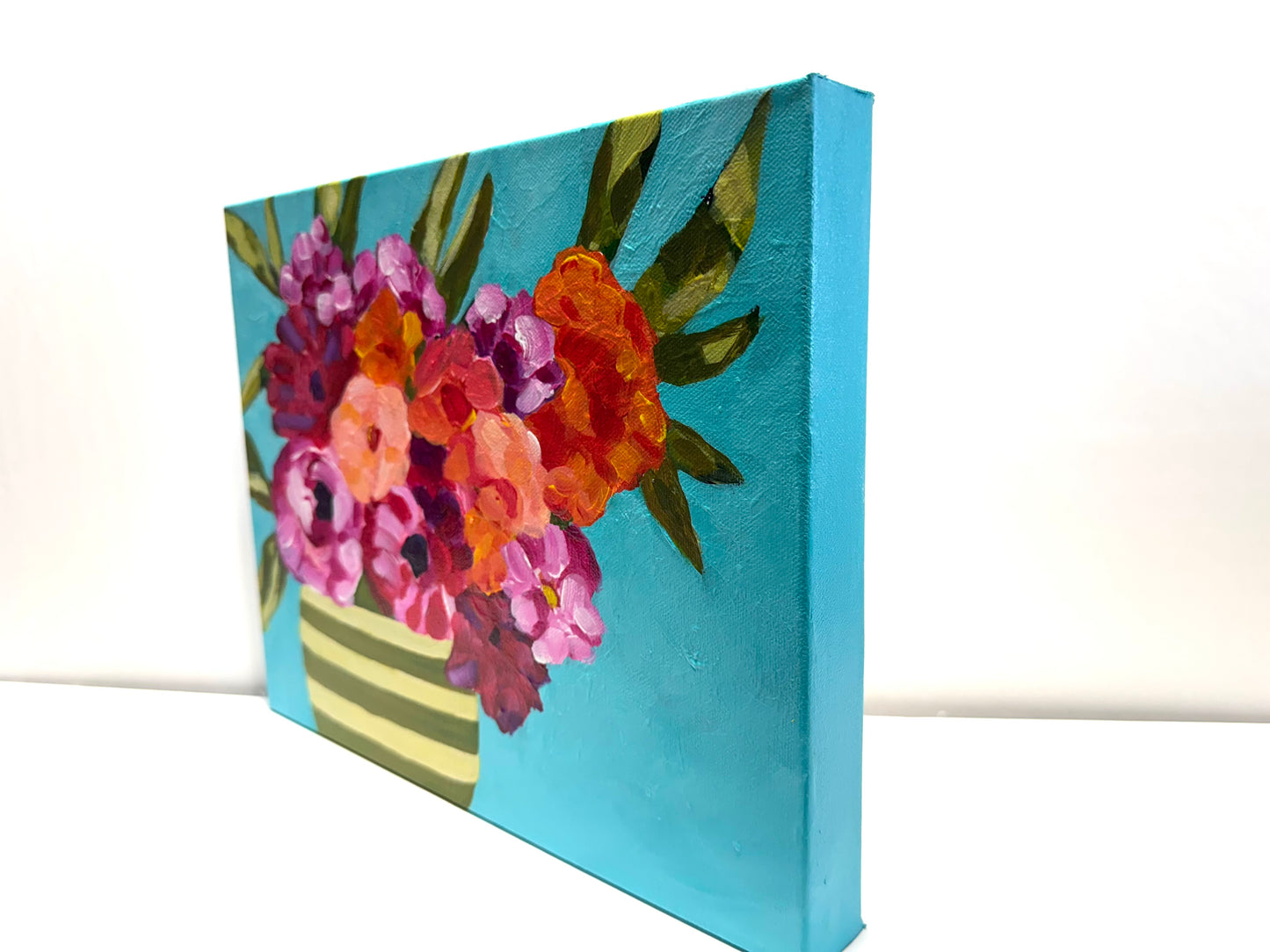 Bucket of Summer Blooms Colorful flower bouquet painting