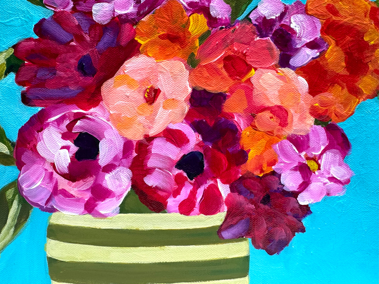 Bucket of Summer Blooms Colorful flower bouquet painting