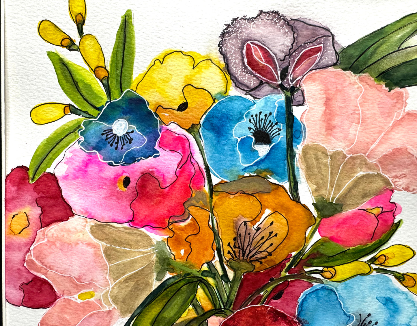 Peaches & Cream Floral Watercolor Original Art