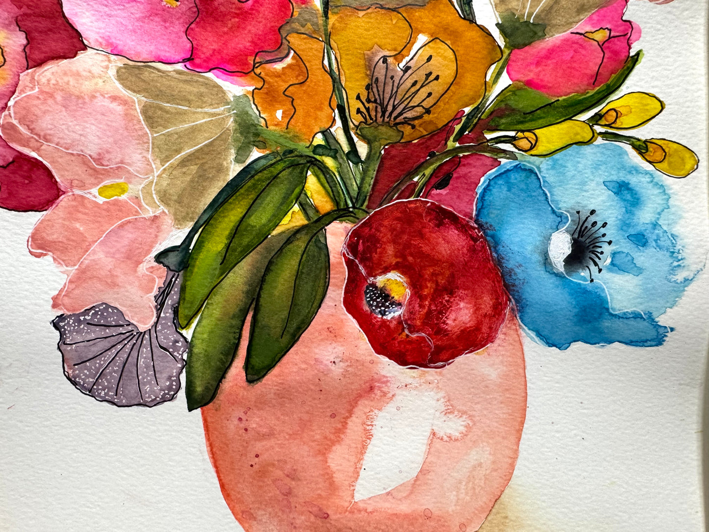 Peaches & Cream Floral Watercolor Original Art