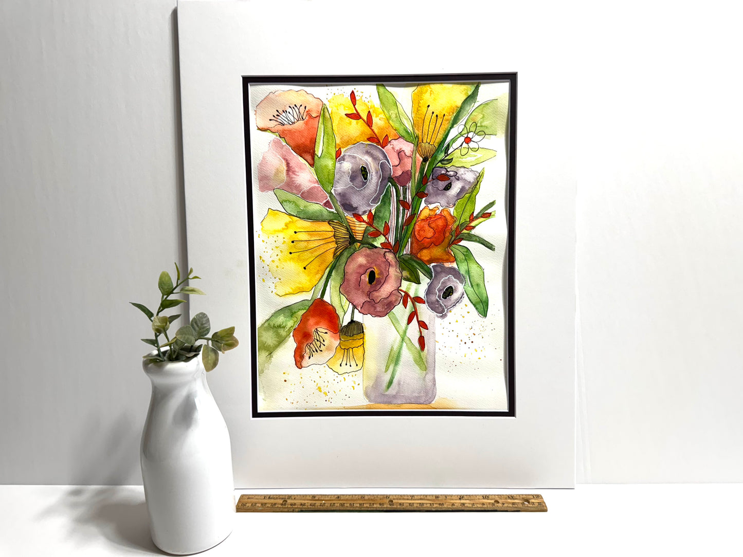 Floral Watercolor Painting: Pastel Paradise Botanical Art (16x20" Matted)