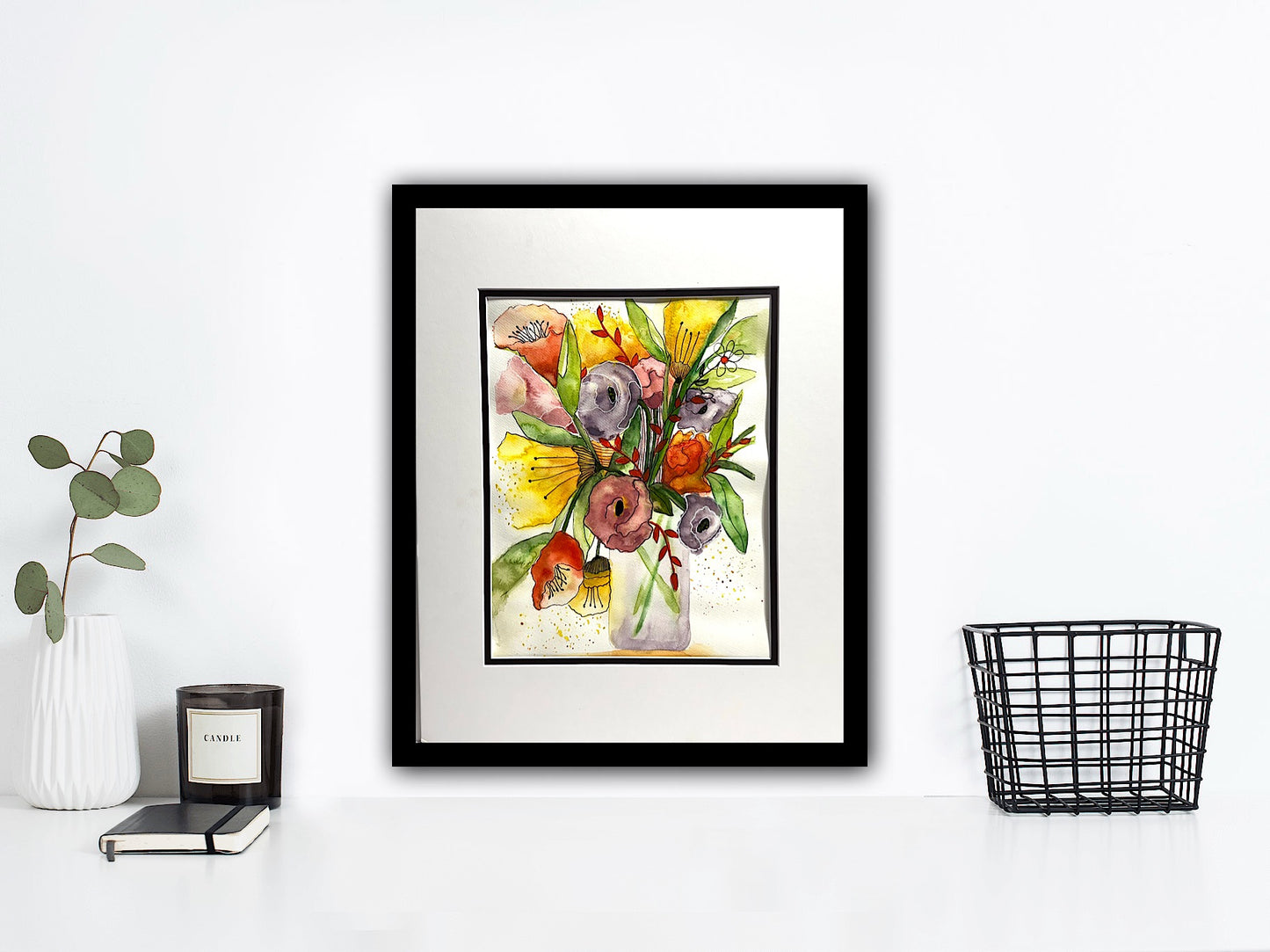 Floral Watercolor Painting: Pastel Paradise Botanical Art (16x20" Matted)