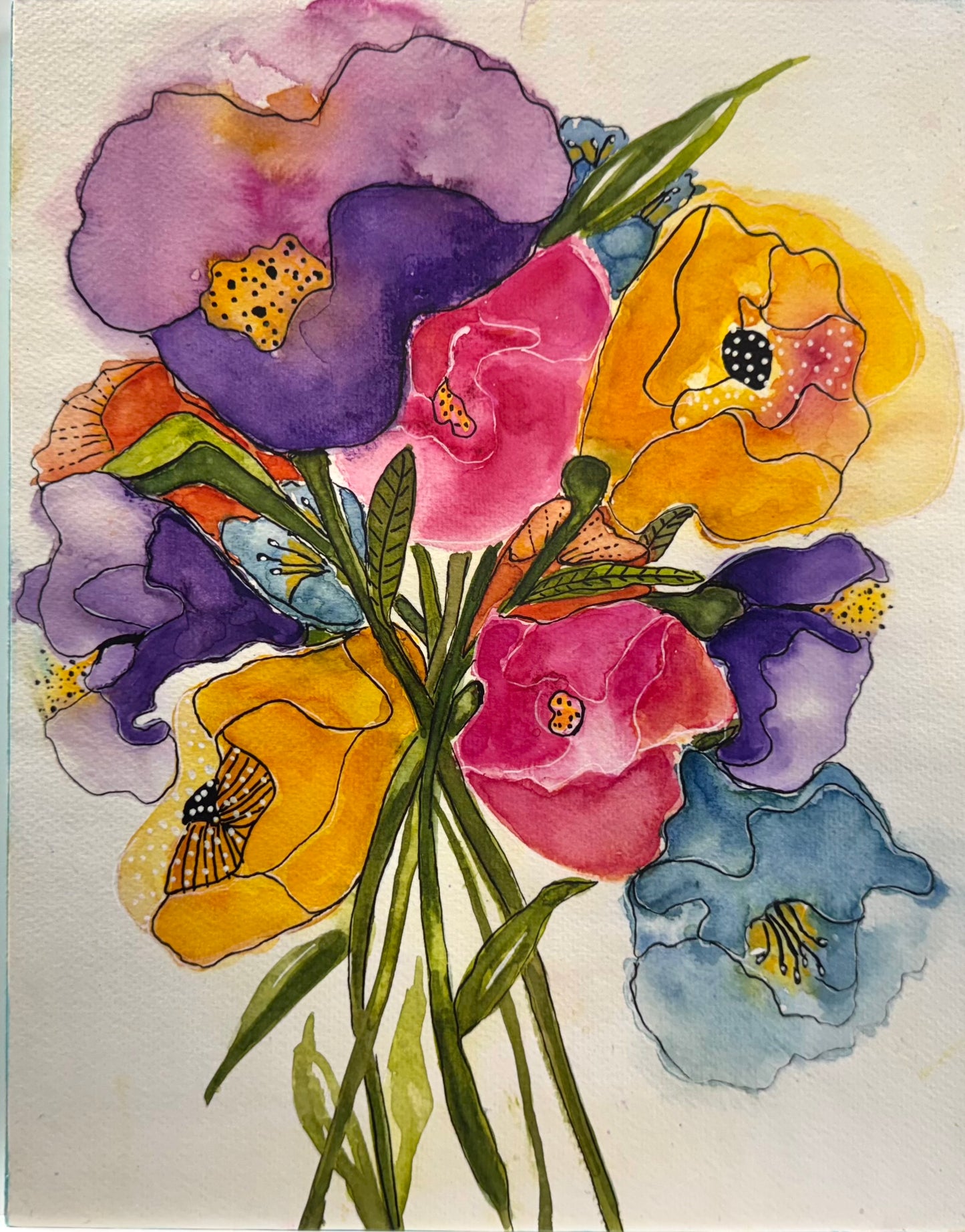 Summer Echoes Bouquet Watercolor Painting