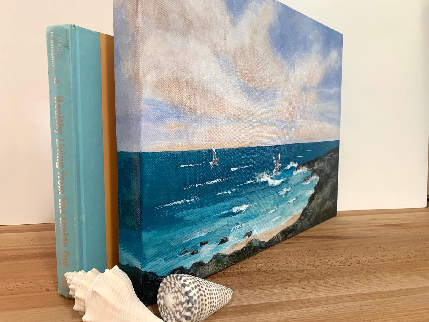 Ocean Cliffs Painting Beach life Ocean lover Gift Original painting Soothing Seascape Decor Waves Beach decor Coastal art Seagulls Sand Wave