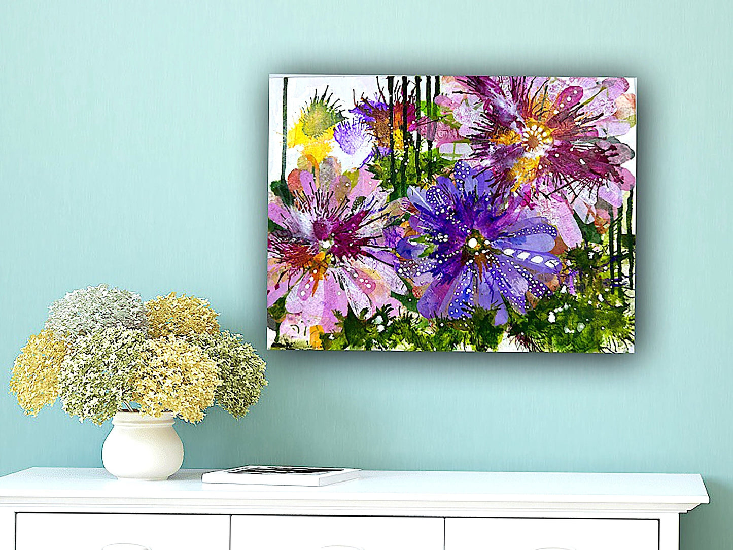 Flora Bella Floral Collage Painting Art on Canvas Eye catching feminine accent Botanical design Nature home accent Garden decor Colorful