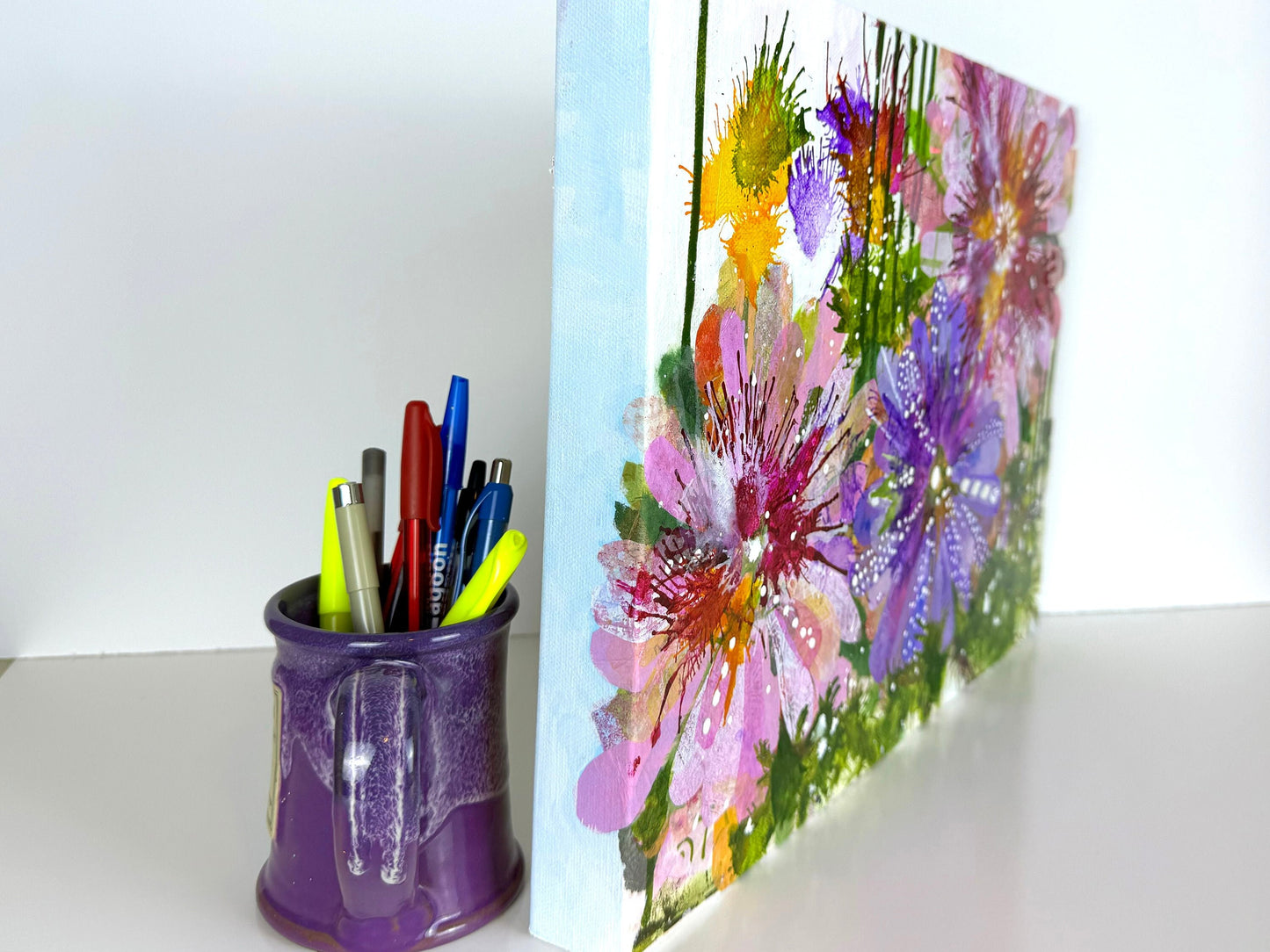Flora Bella Floral Collage Painting Art on Canvas Eye catching feminine accent Botanical design Nature home accent Garden decor Colorful
