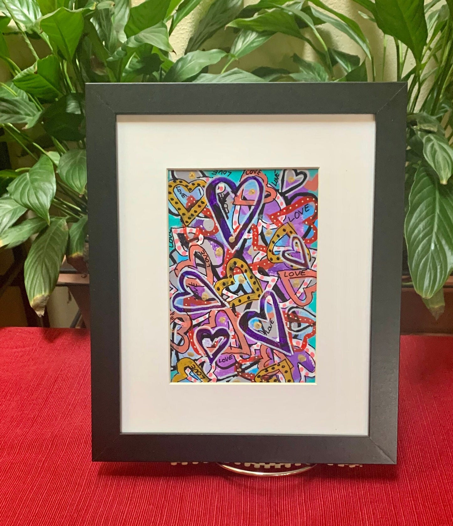 Colorful Graffiti Heart Love Painting for wall decor Perfect appreciation gift Rainbow color art Black frame ready to hang