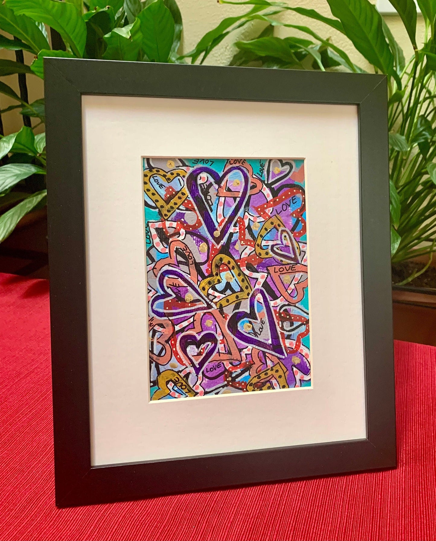 Colorful Graffiti Heart Love Painting for wall decor Perfect appreciation gift Rainbow color art Black frame ready to hang