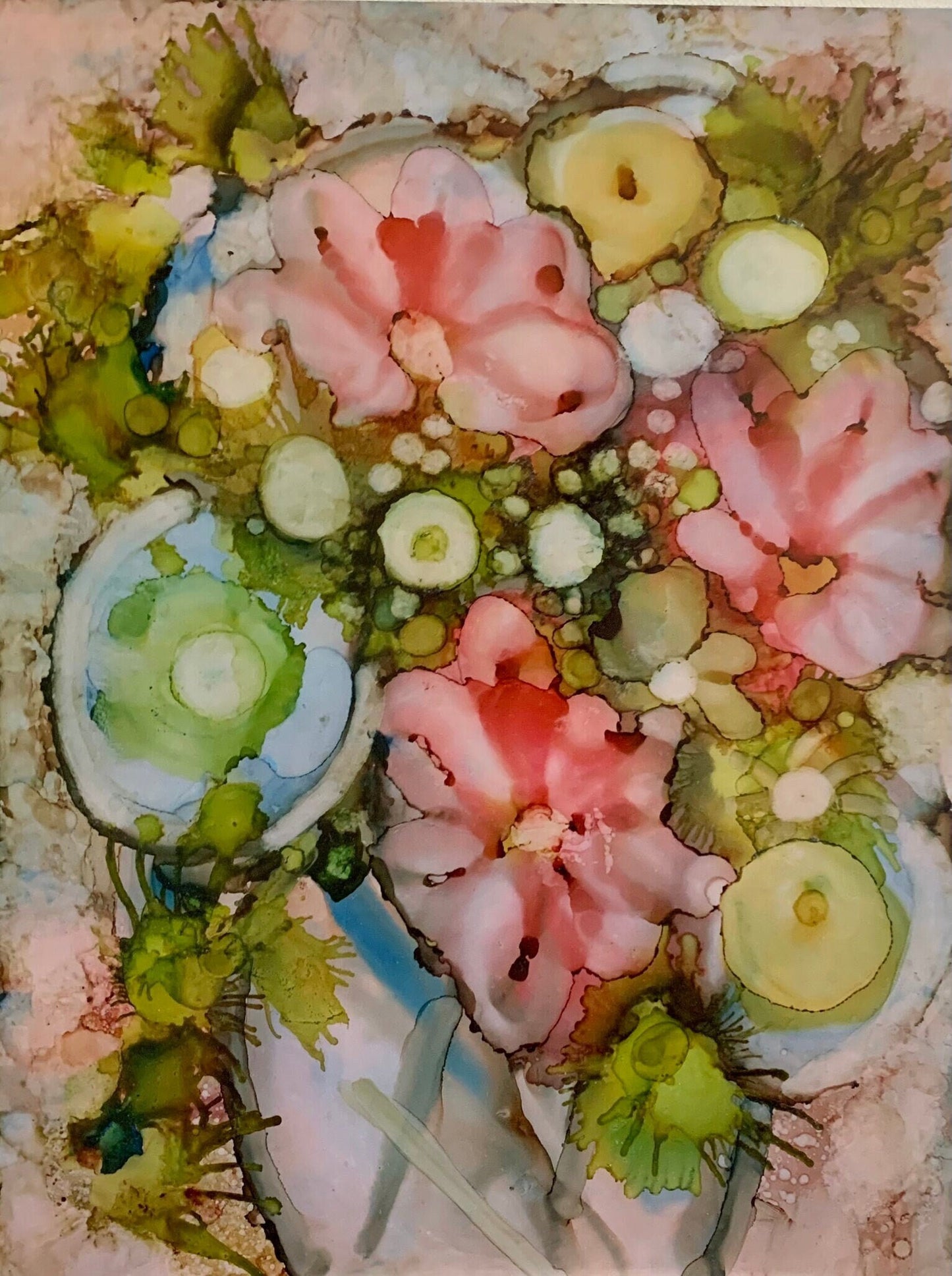 Floral Ink Abstract Pastel Painting #1 Rainbow colors Whimsical art One of a kind nature wall art Garden decor feminine flower lover gift