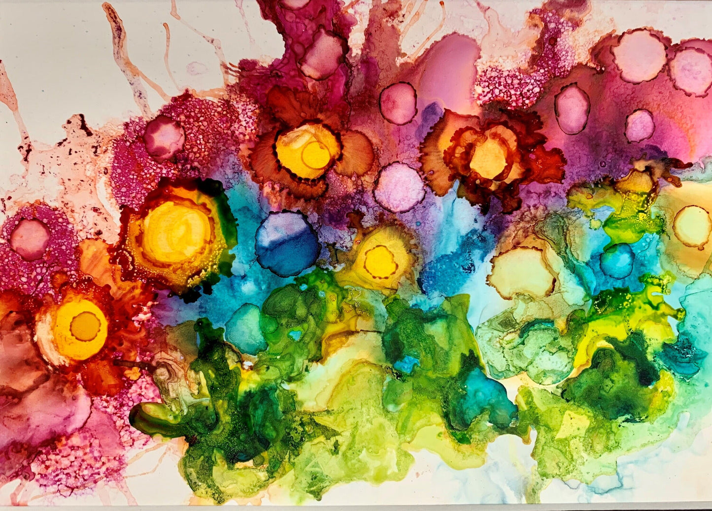 Summer Garden Ink Abstract Painting #1 Vivid Rainbow colors Whimsical art One of a kind nature wall art Garden decor flower lover gift