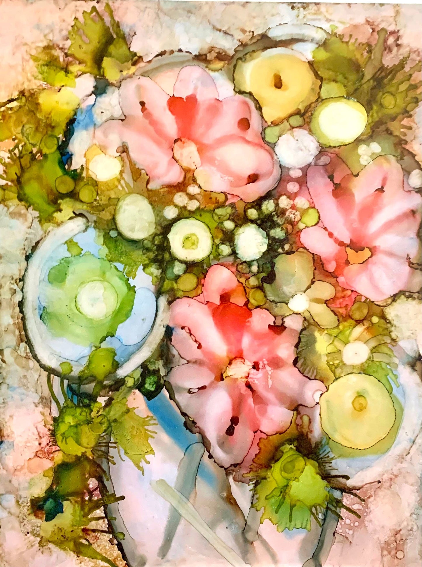 Floral Ink Abstract Pastel Painting #2 Rainbow colors Whimsical art One of a kind nature wall art Garden decor feminine flower lover gift