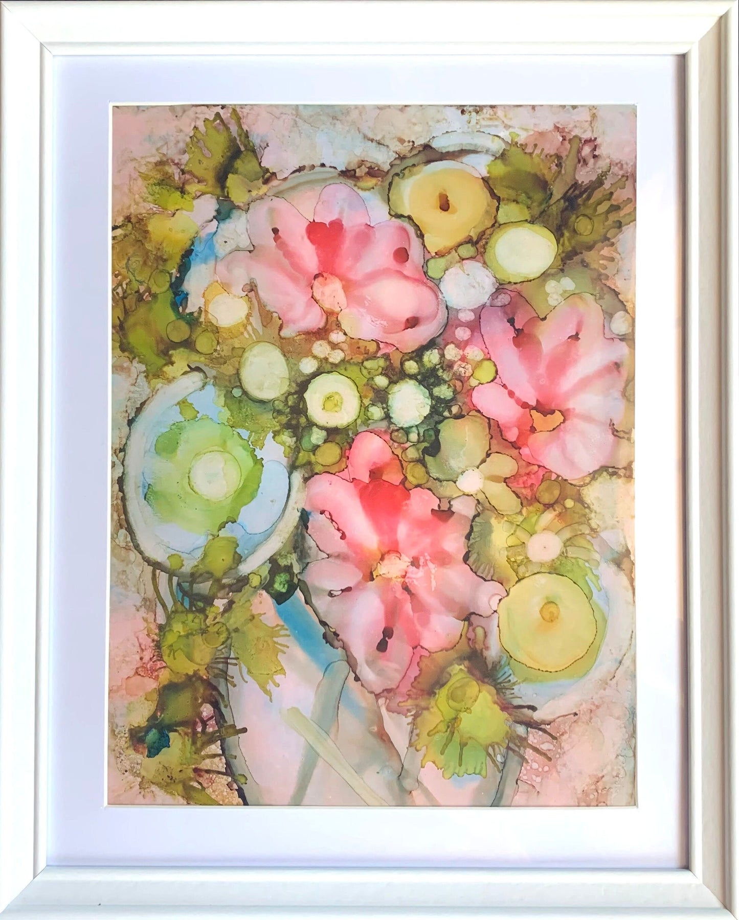 Floral Ink Abstract Pastel Painting #2 Rainbow colors Whimsical art One of a kind nature wall art Garden decor feminine flower lover gift