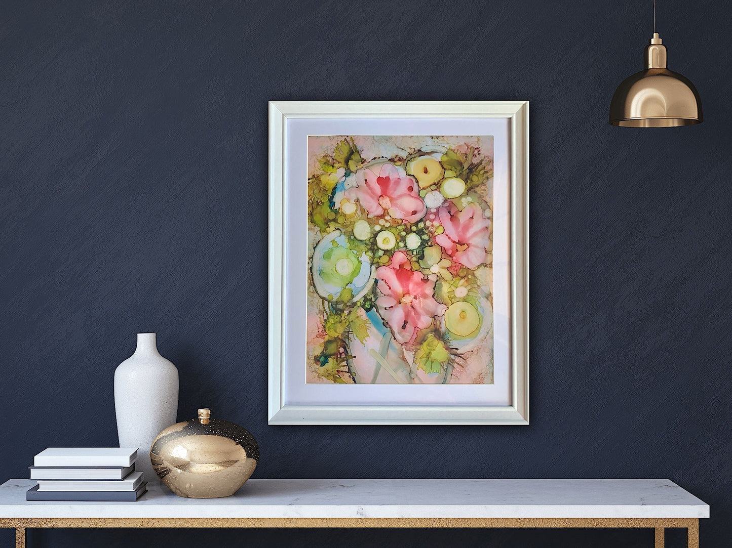 Floral Ink Abstract Pastel Painting #2 Rainbow colors Whimsical art One of a kind nature wall art Garden decor feminine flower lover gift