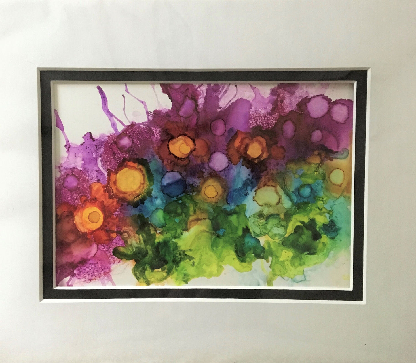 Summer Garden Ink Abstract Painting #1 Vivid Rainbow colors Whimsical art One of a kind nature wall art Garden decor flower lover gift