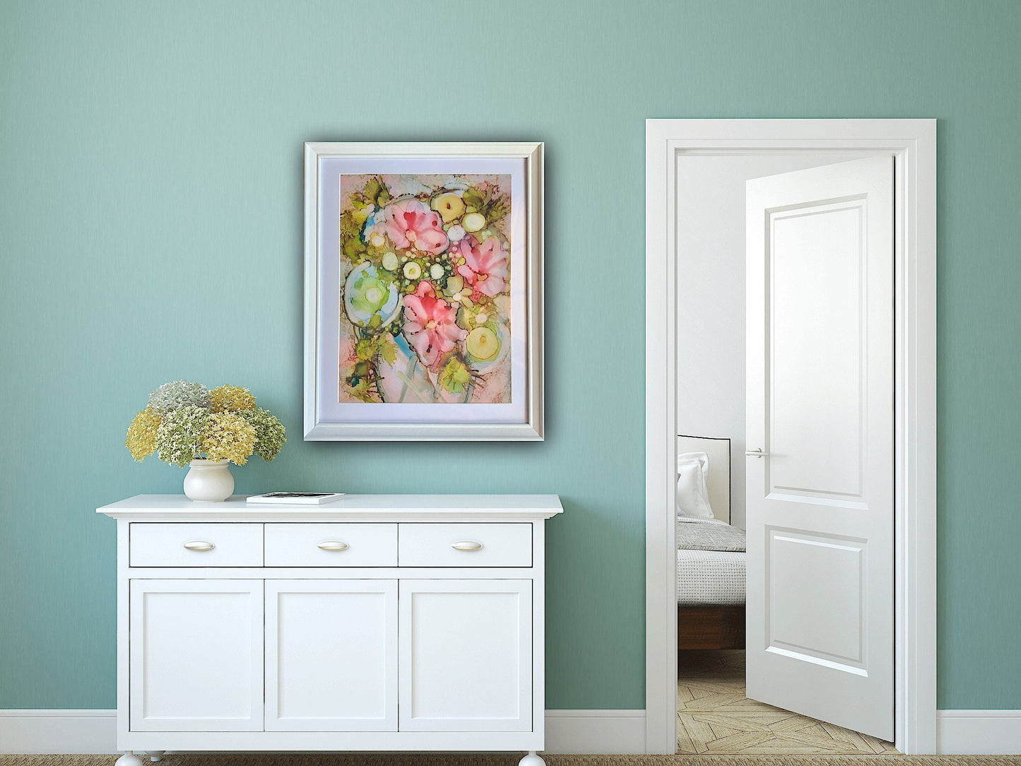 Floral Ink Abstract Pastel Painting #2 Rainbow colors Whimsical art One of a kind nature wall art Garden decor feminine flower lover gift