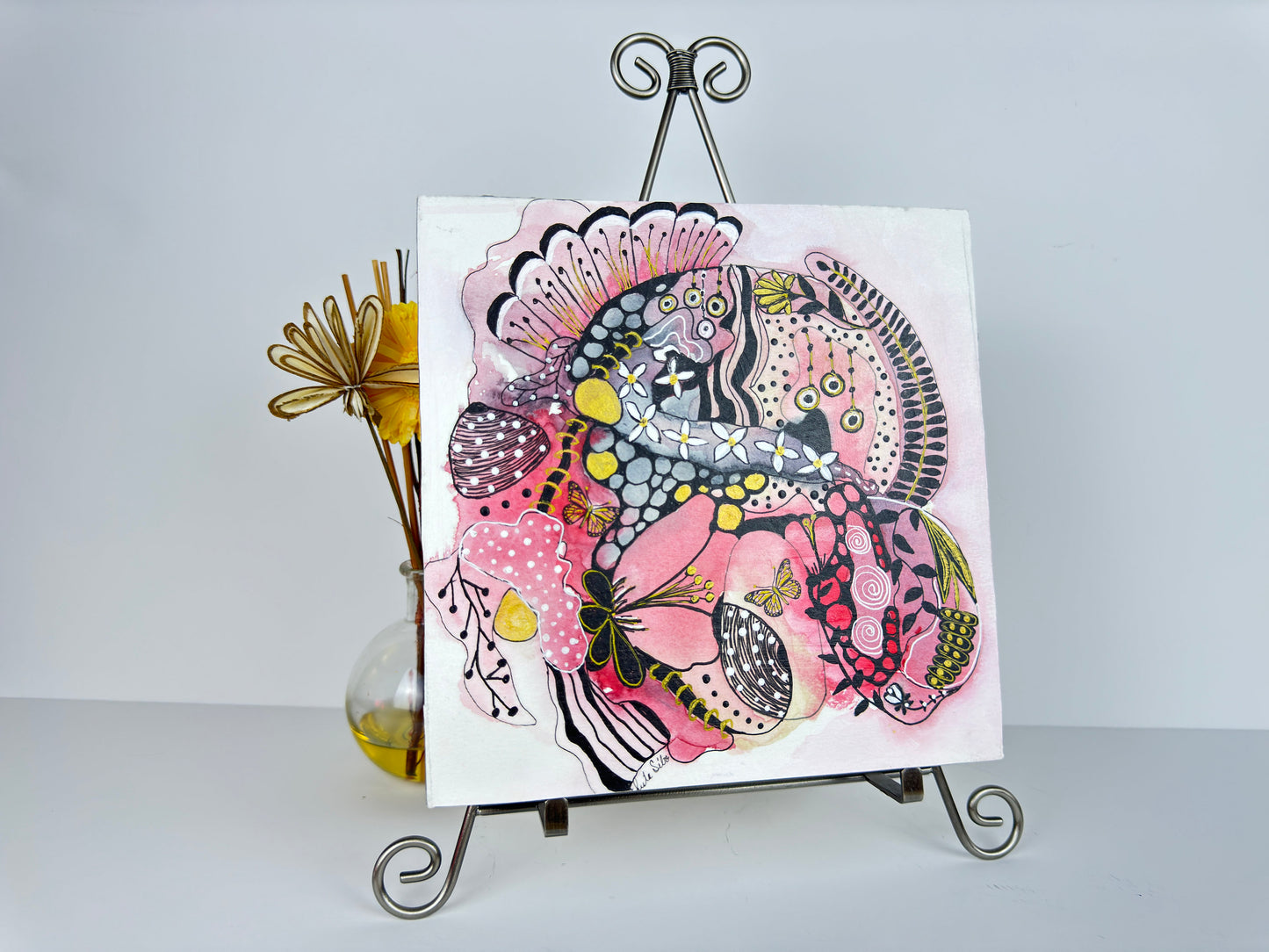 Life in Springtime Painting vivid color eye-catching design original art whimsical decor nature lover unique watercolor art gift shop now