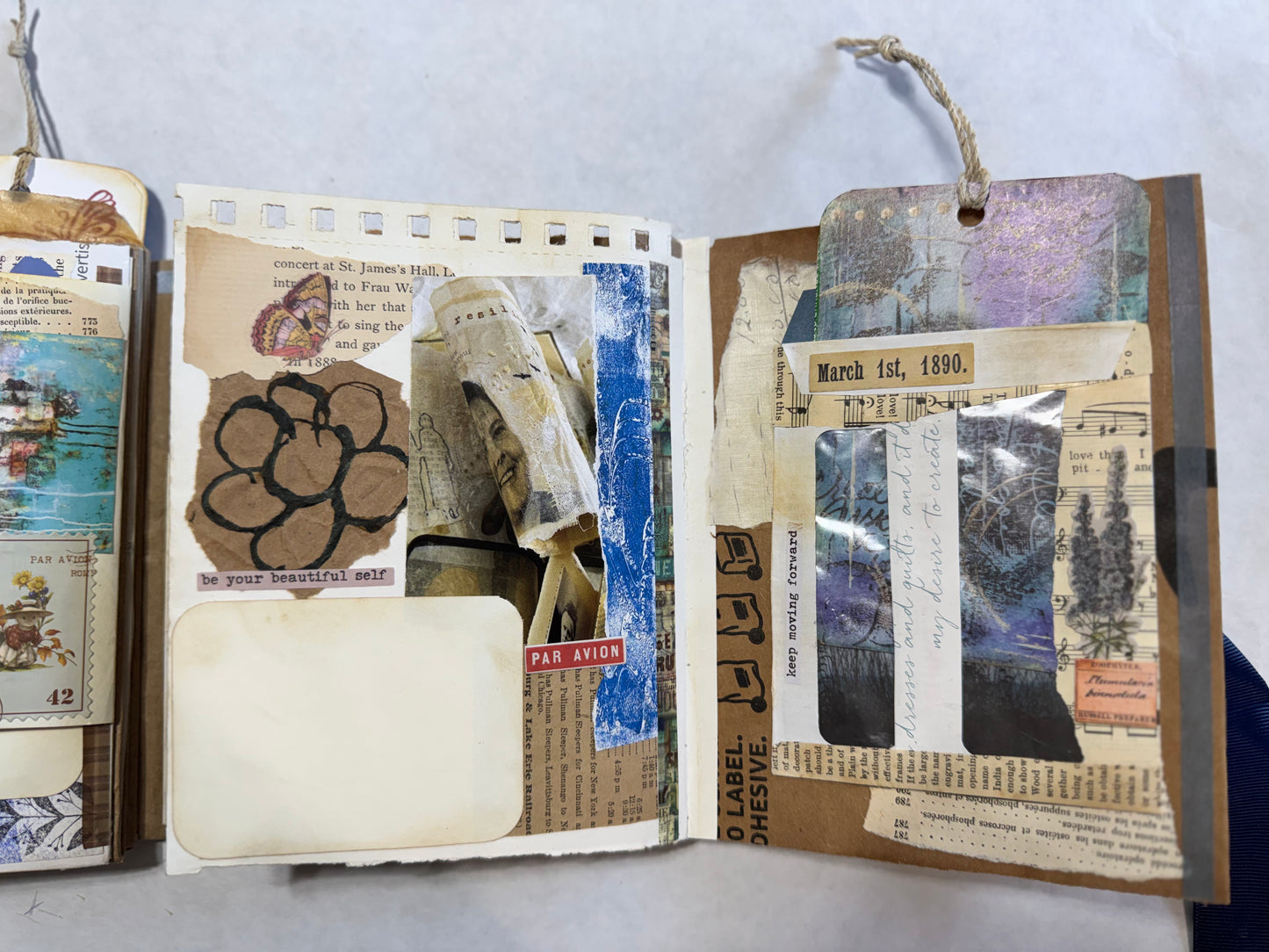 Junk Journal: Petite Grungy Trashy Collage Art Vintage Blue