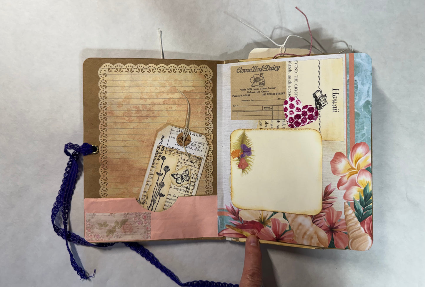 Junk Journal: Petite Grungy Trashy Collage Art Vintage Purple
