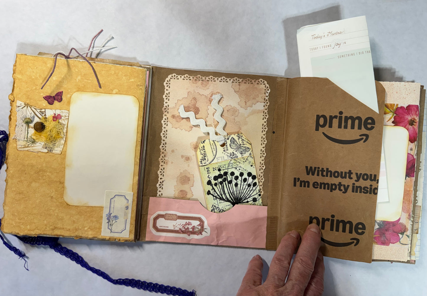 Junk Journal: Petite Grungy Trashy Collage Art Vintage Purple