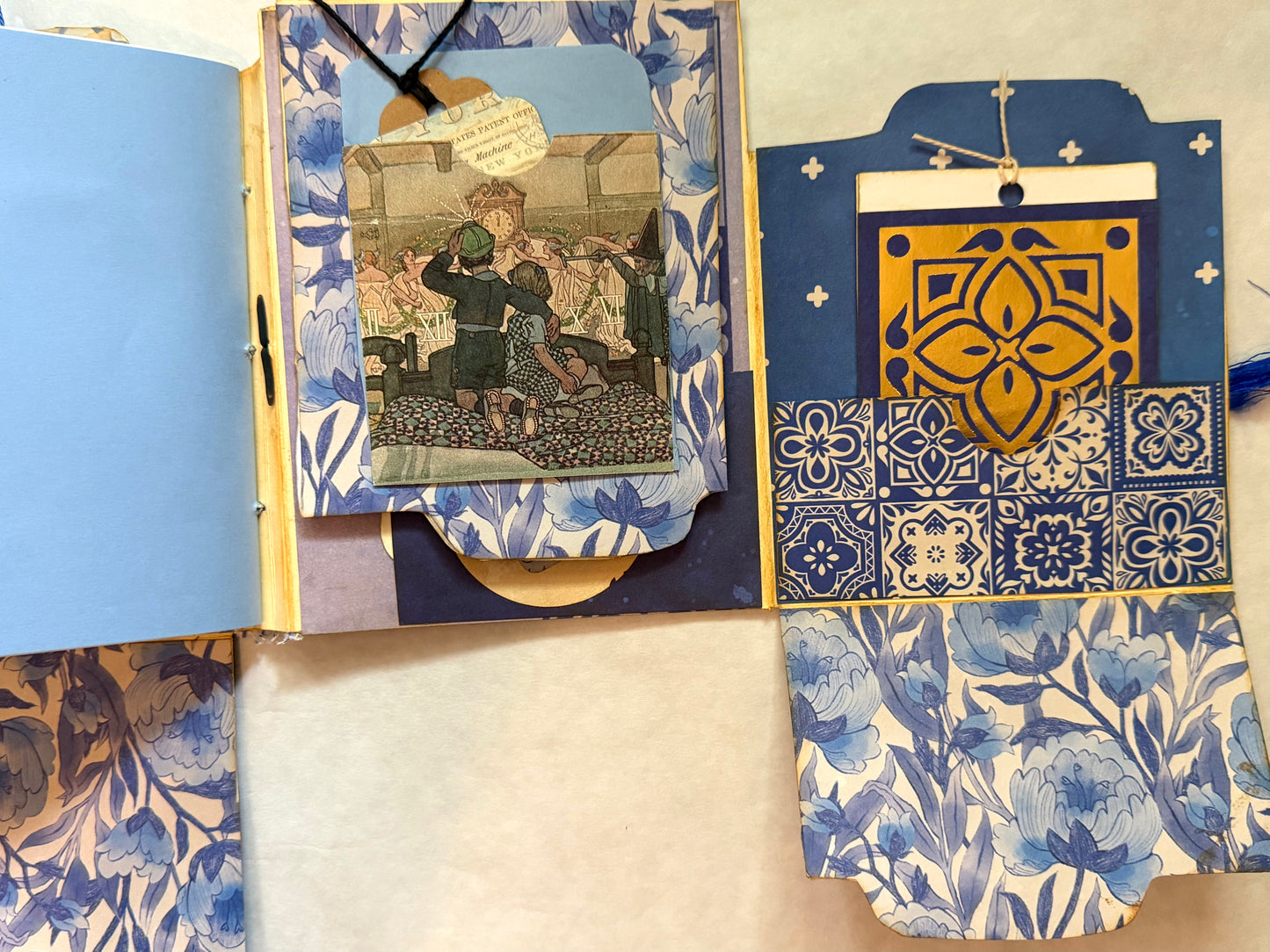 Junk Journal: Petite Diary Grungy Trashy Collage Art Vintage Blue theme