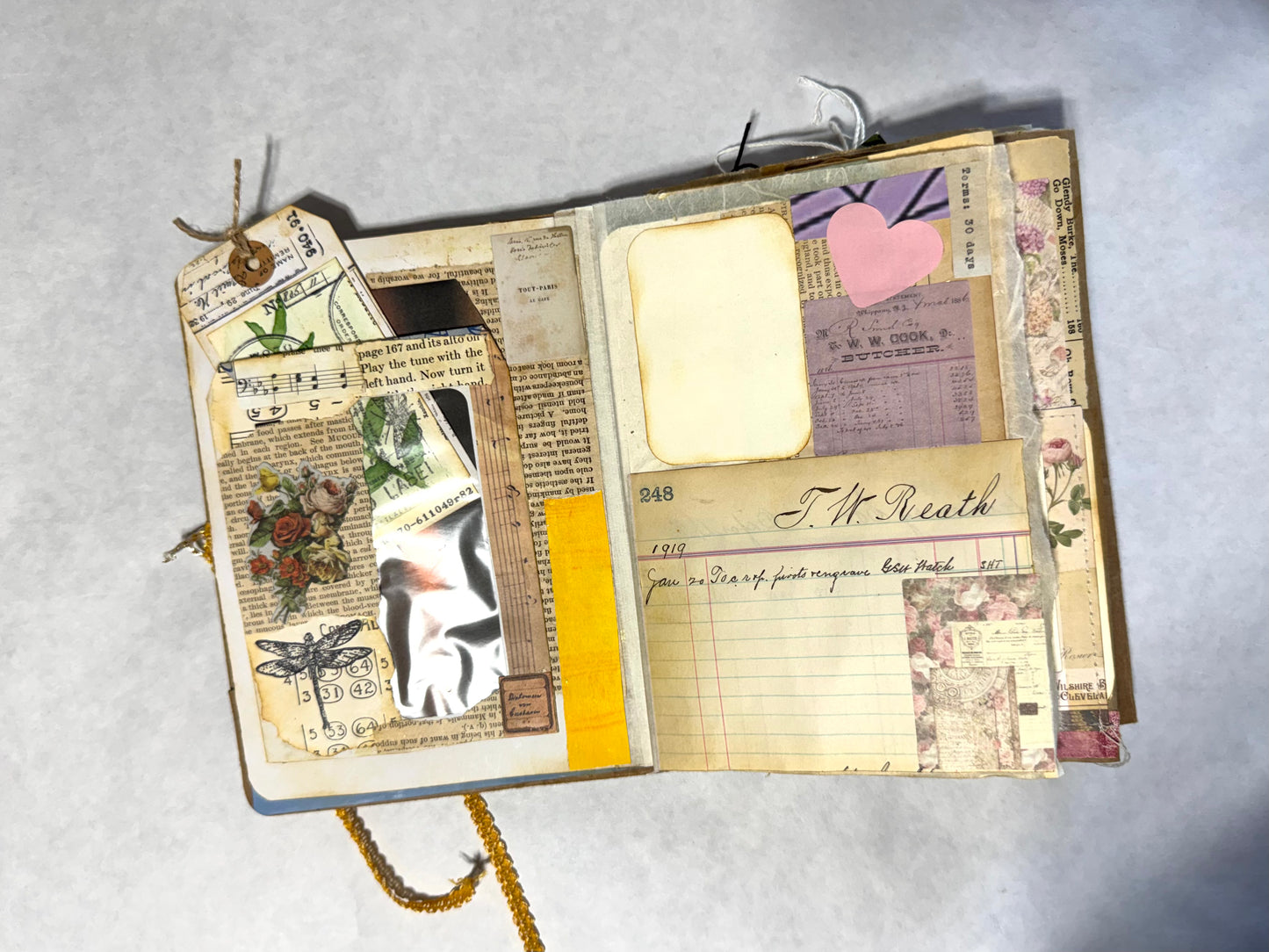 Junk Journal: Petite Grungy Trashy Collage Art Vintage Yellow