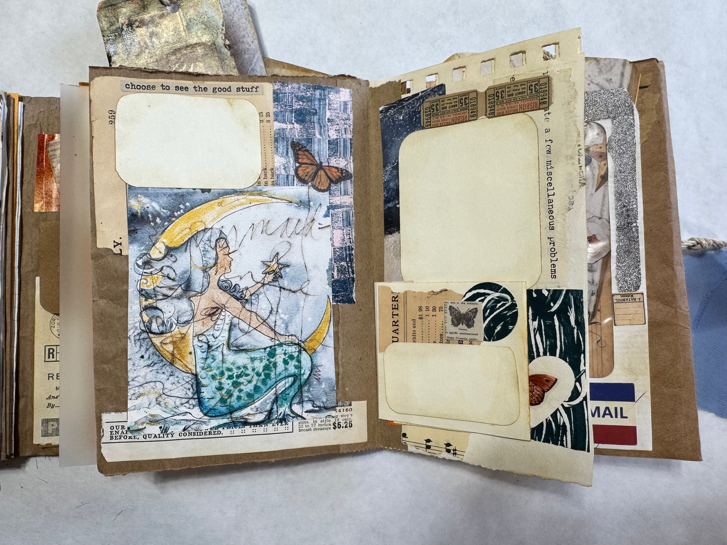 Junk Journal: Petite Grungy Trashy Collage Art Vintage Blue