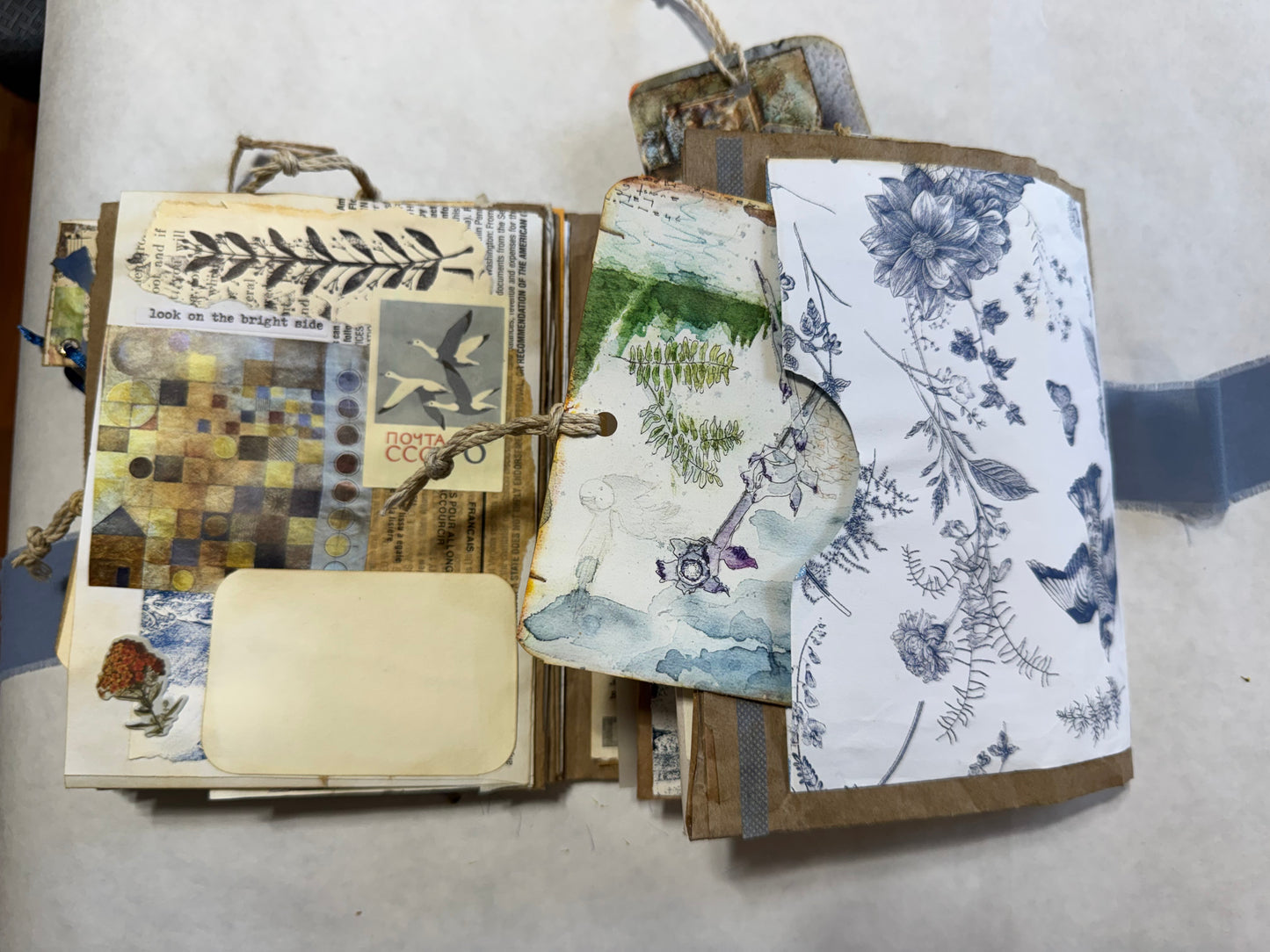 Junk Journal: Petite Grungy Trashy Collage Art Vintage Blue