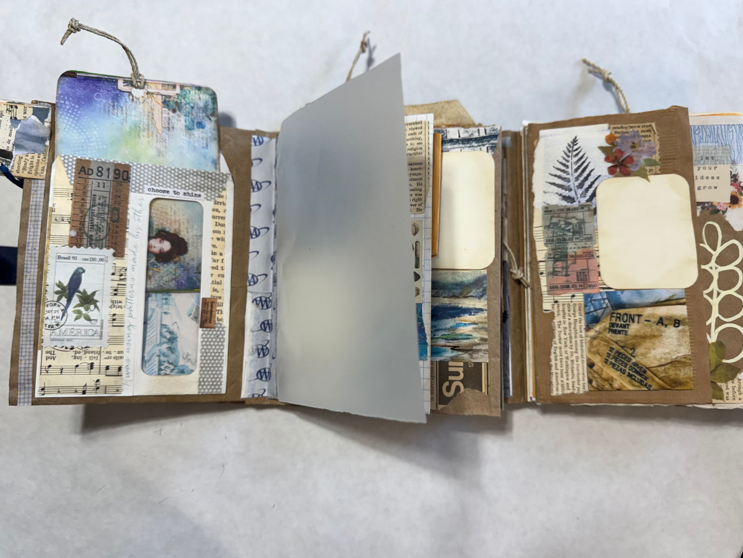 Junk Journal: Petite Grungy Trashy Collage Art Vintage Blue
