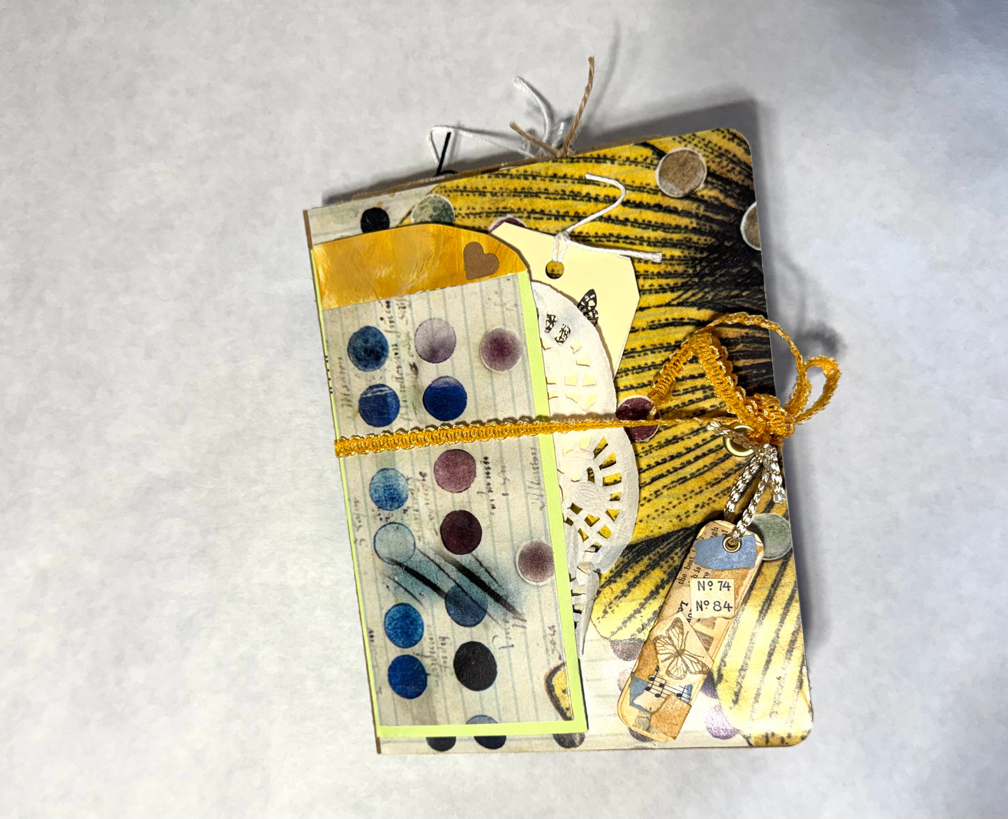 Junk Journal: Petite Grungy Trashy Collage Art Vintage Yellow