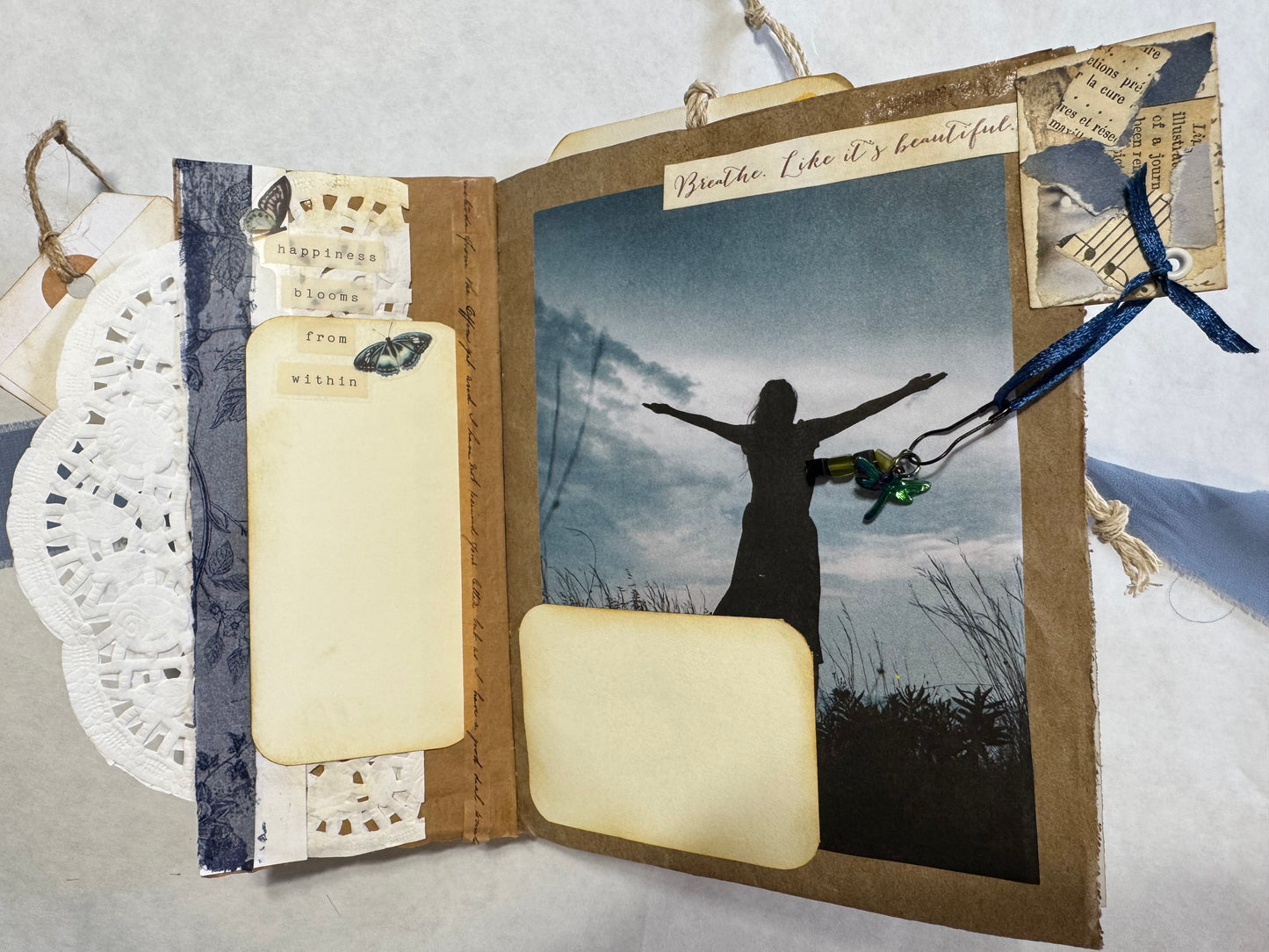 Junk Journal: Petite Grungy Trashy Collage Art Vintage Blue