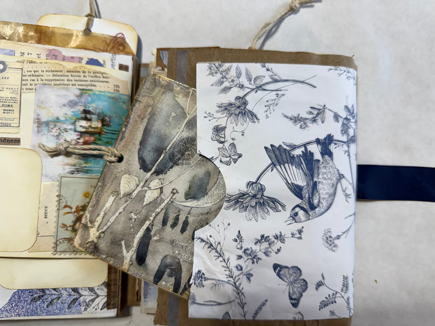 Junk Journal: Petite Grungy Trashy Collage Art Vintage Blue