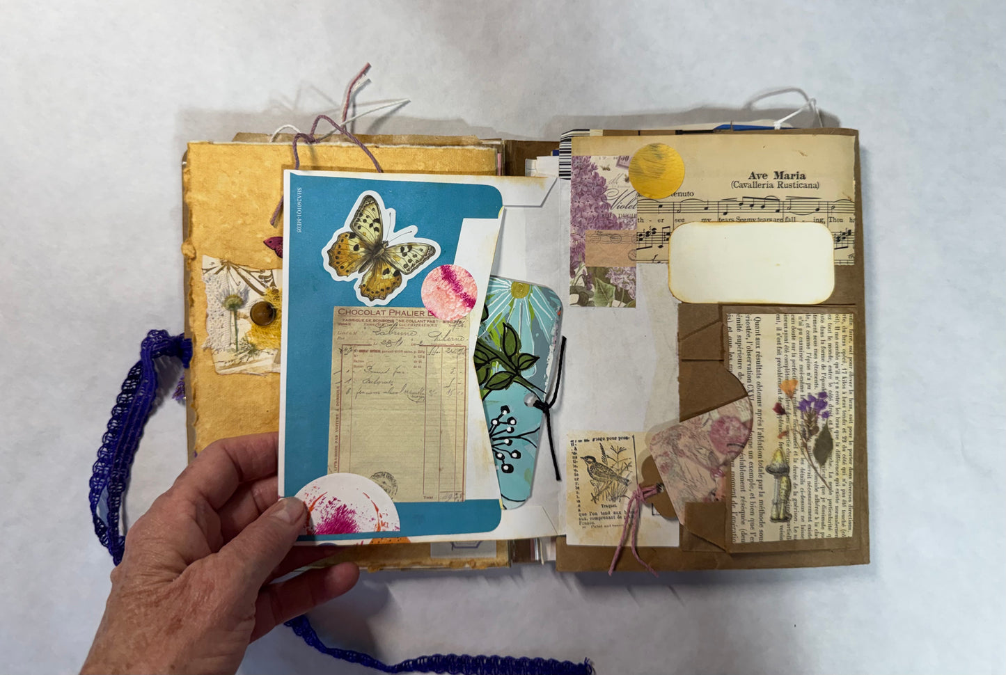 Junk Journal: Petite Grungy Trashy Collage Art Vintage Purple