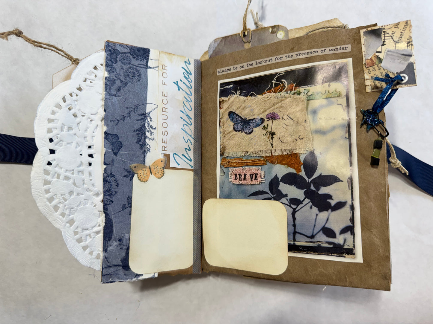 Junk Journal: Petite Grungy Trashy Collage Art Vintage Blue
