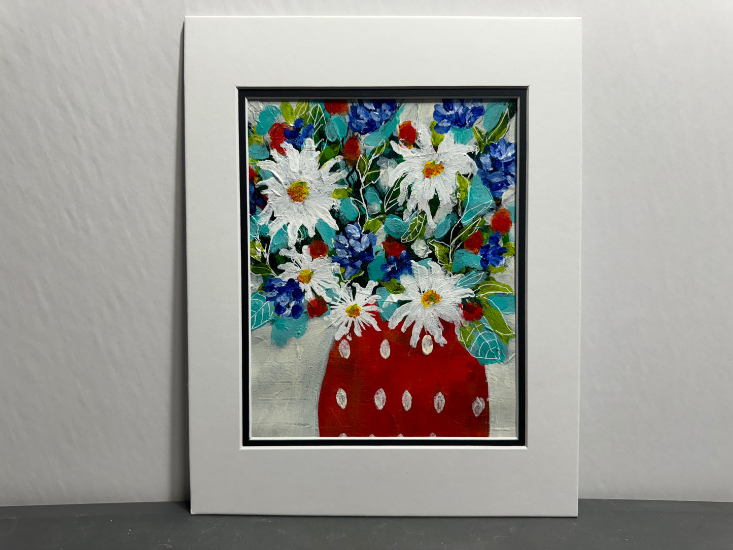 Dressed in Red Daisy in red Vase painting