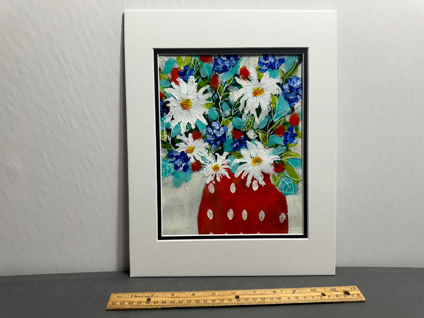 Dressed in Red Daisy in red Vase painting