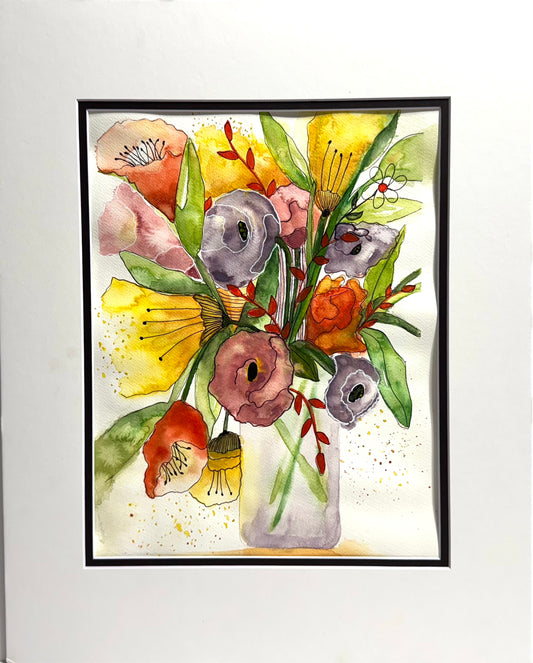 Floral Watercolor Painting: Pastel Paradise Botanical Art (16x20" Matted)