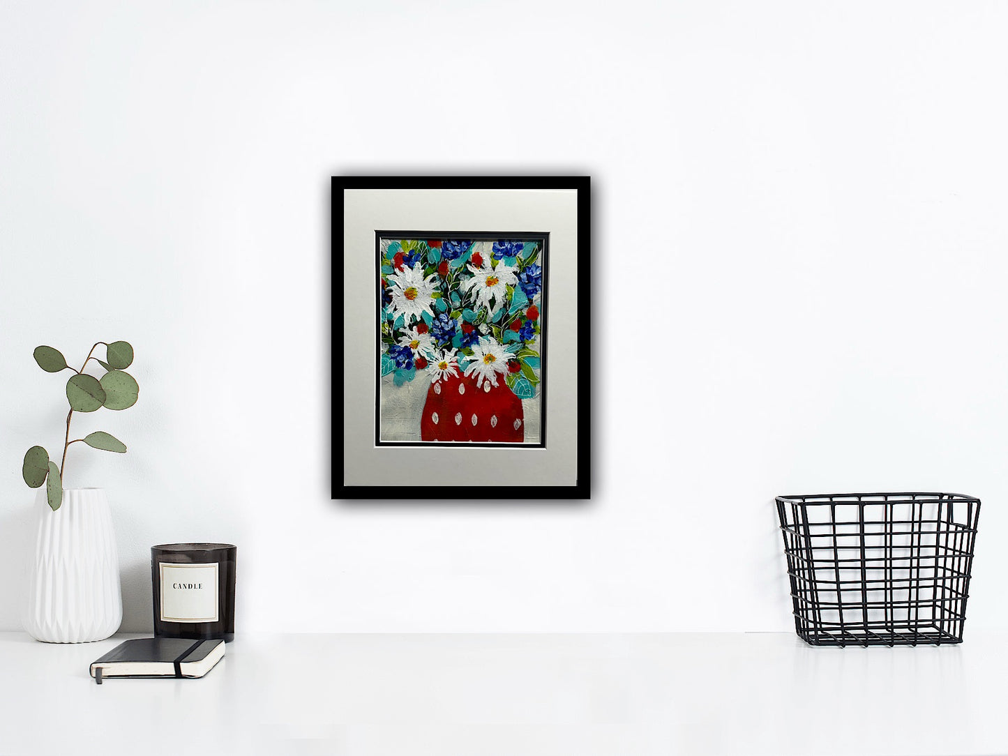 Dressed in Red Daisy in red Vase painting