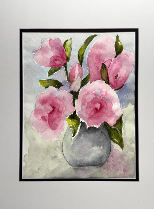 Simply Charming Floral Watercolor Pink Roses Gift Botanical Garden Feminine Decor