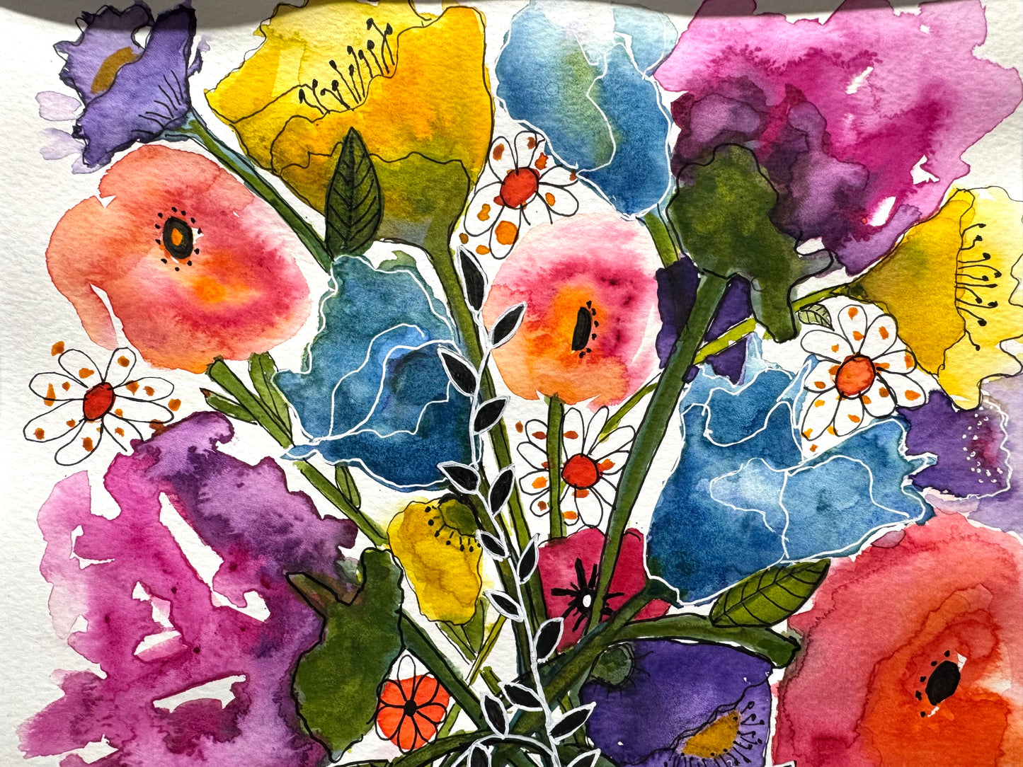 Watercolor Painting Shades of Amore Floral Bouquet