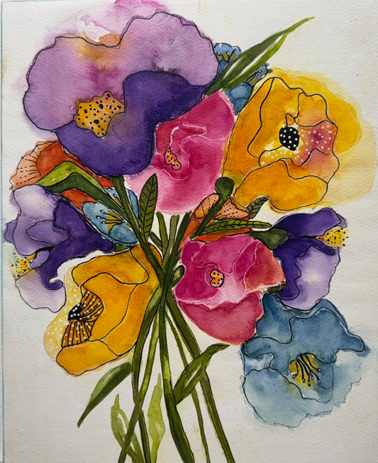 Summer Echoes Bouquet Watercolor Painting