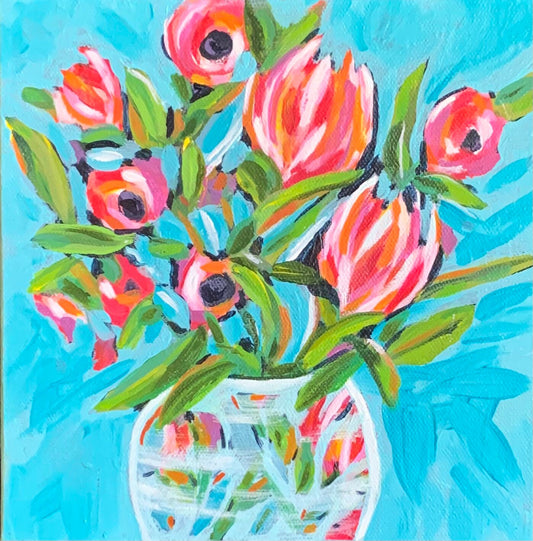 Budding Glory Floral Painting flower bouquet Vibrant painting Eye catching color Botanical design Nature home accent Garden