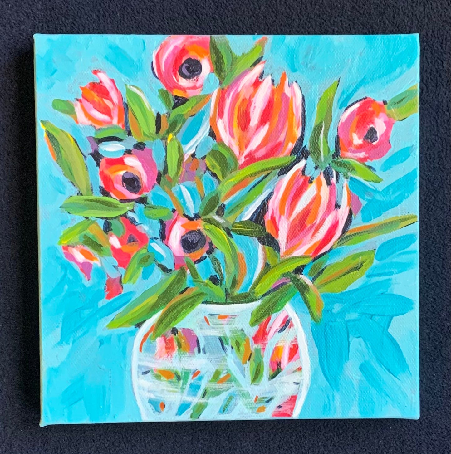 Budding Glory Floral Painting flower bouquet Vibrant painting Eye catching color Botanical design Nature home accent Garden