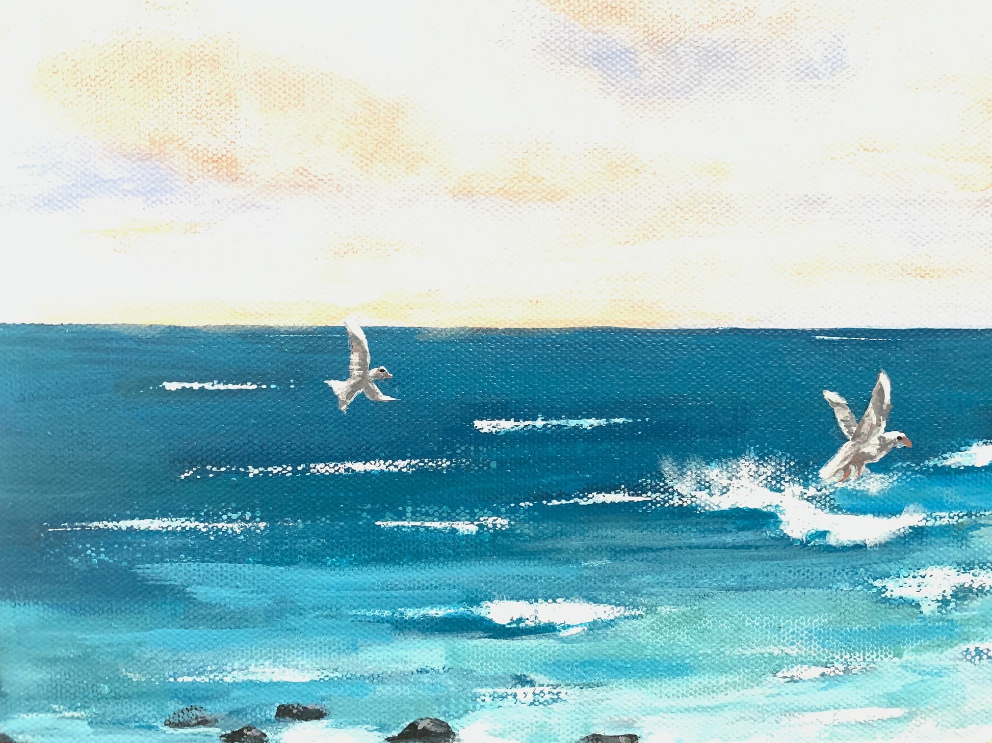 Ocean Cliffs Painting Beach life Ocean lover Gift Original painting Soothing Seascape Decor Waves Beach decor Coastal art Seagulls Sand Wave
