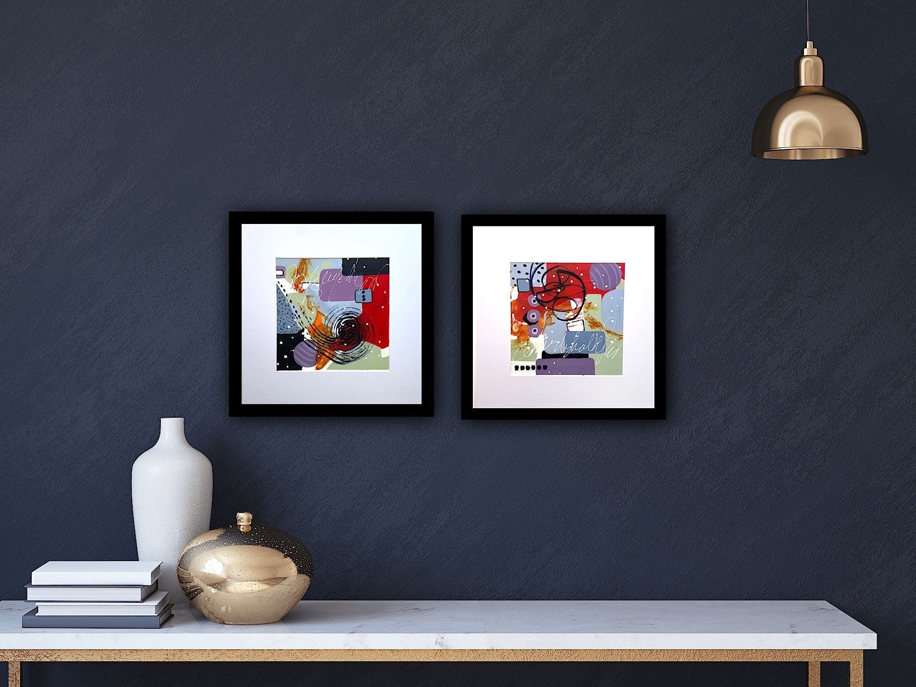 Colorful Abstract paintings Framed set Vibrant painting Eye catching color Organic design one of a kind abstract Interesting Art Unique gift