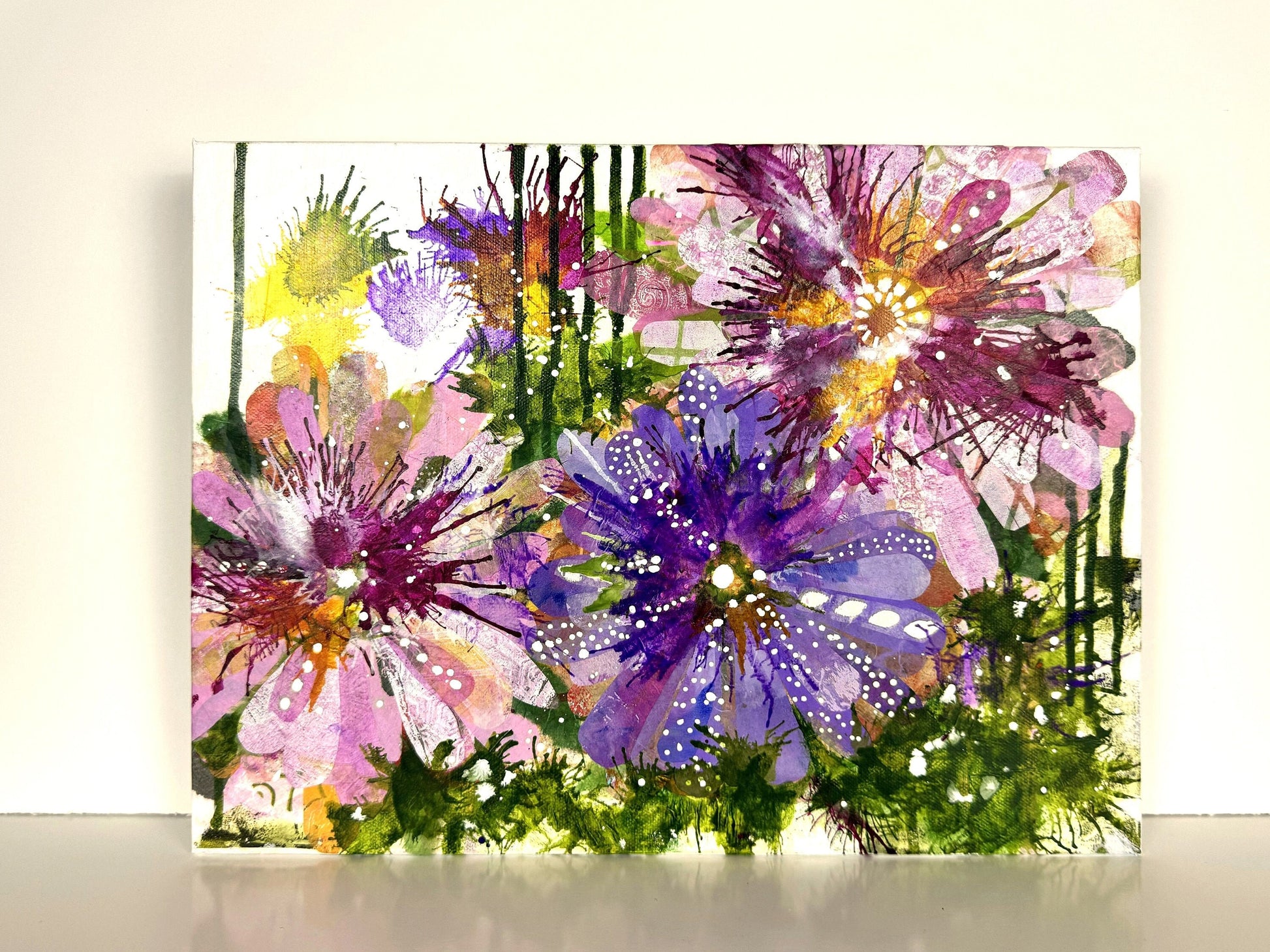 Flora Bella Floral Collage Painting Art on Canvas Eye catching feminine accent Botanical design Nature home accent Garden decor Colorful