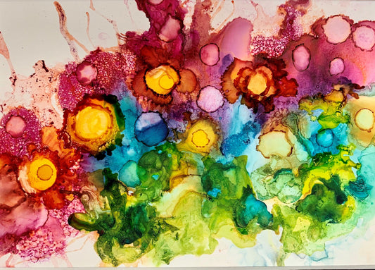 Summer Garden Ink Abstract Painting #1 Vivid Rainbow colors Whimsical One of a kind nature wall art Garden decor flower lover gift Print