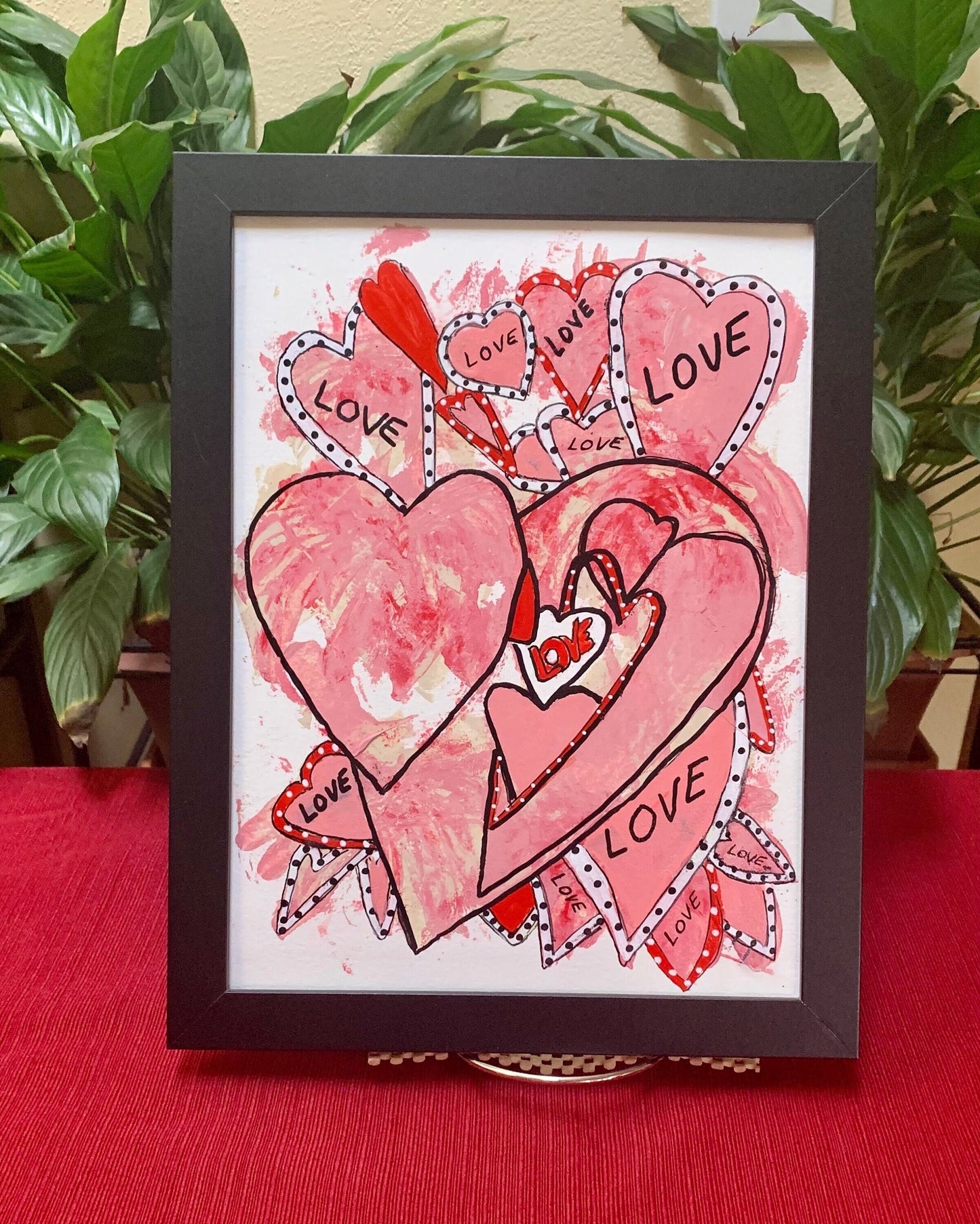 Colorful Pink Graffiti Heart Love Painting for wall decor Perfect appreciation gift Rainbow color art Black frame ready to hang